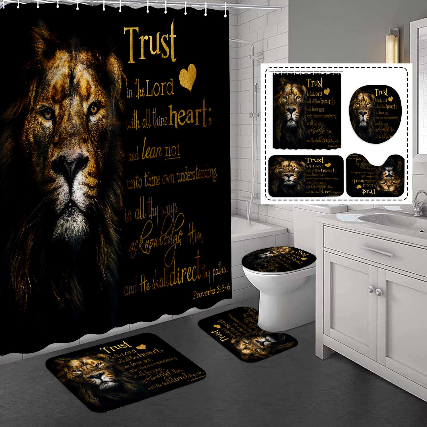 Lion (4) Portrait de lion texturé noir et or