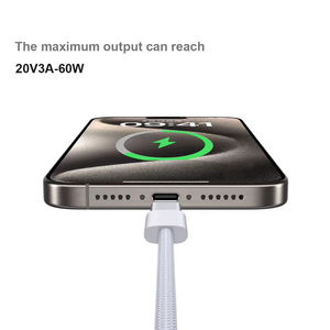 สายชาร์จเร็ว PD 60W USB C to USB C ความยาว 1 ม./2 ม. สายถักไนลอน สำหรับ MacBook/iPhone 17 16 15/<span class=keywords><strong>Samsung</strong></span> OEM/ODM ขายส่ง - Product Image 4