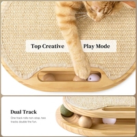 Mainan Penggaruk Kucing Kayu, Alas Penggaruk Kucing Sisal, Mainan Roller Interaktif dengan Bola, Tahan Lama, untuk Mengasah Gigi dan Cakar Anak Kucing