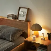 Setas de madera Interruptor táctil Dormitorio Lámpara de mesita de noche Nogal Madera de haya Cálido Luz de escritorio regulable Luz de noche