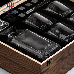 Decantador de Whisky personalizado, caja de regalo con 4 vasos y 8 piedras en caja de madera, paquete de 5 uds.