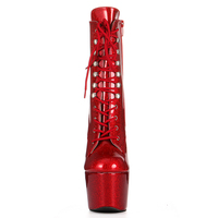 Bottines de performance en PU rouge cristal à talon haut de 17 cm, plateforme épaisse, à lacets, pour clubbing et danse, pour revendeurs