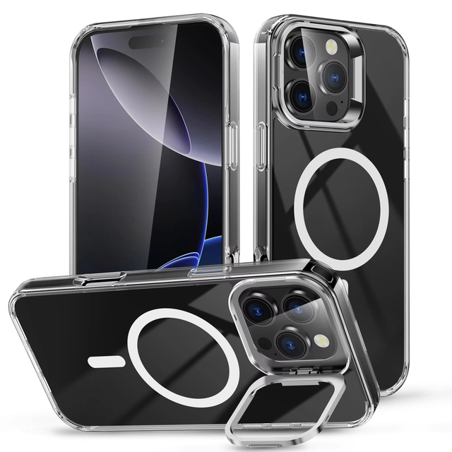 Luxury Wireless Charging Phone case for iPhone 16 17 Pro Max Shockproof Magnetic Camera Stand Phone case for iPhone 13 14 15 16