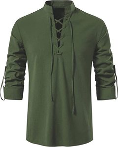 T-shirt pour homme à logo personnalisé, coupe ample, respirant, en coton et lin, style vintage <span class=keywords><strong>Henry</strong></span>, manches longues - Product Image 5