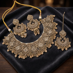 Conjunto de Joyería Nupcial de Latón Chapado en Oro con Zirconia y Kundan, Collar Gargantilla, Pendientes Colgantes, Tikka, Alta Calidad, para Compromiso, Boda, Fiesta - Product Image 2