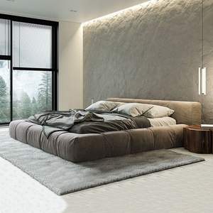 เตียงผ้าสไตล์มินิมอลจากอิตาลีดีไซน์หุ้มเบาะสี่เหลี่ยมสำหรับห้องนอนเตียงคู่ขนาดคิงไซส์ - Product Image 2