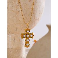 Collier JINYOU 935 2025 en acier inoxydable, bijoux classiques populaires, perles simulées vintage, pendentif croix en zircon, doré