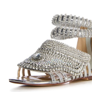 Big Size 47 Luxurious Silver Diamonds Flat Sandals Women Back Zipper Flat Heels Girls Summer <b>Shoes</b> Roman Styles Footwear - Product Image 4