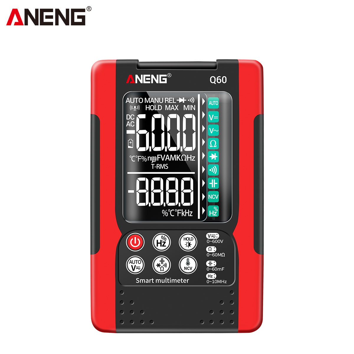 Профессиональный Умный Цифровой мультиметр ANENG Q60, автоматический диапазон, 6000 отсчетов, true rms, многофункциональный амперметр, тестер, цифровой мультиметр