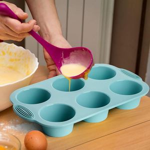 <b>Silicone</b> Muffin Pan 6 Cup Round Non Stick Baking Mold Set For Home Kitchen Cake Tools 4 Pieces Pastel Colors Oven Safe - Product Image 5