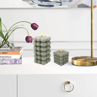 Bougie LED sans flamme en cire véritable à texture bulle de luxe, alimentée par batterie, pour mariage et décoration intérieure