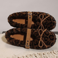 Chaussons plats doux et moelleux en fausse fourrure léopard tendance et personnalisés