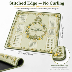 Vintage Sage Green Lemon Mahjong Play Mat Premium Anti-Slip Neoprene Table Protection Pad with Built-in Scoring Guide - Product Image 4