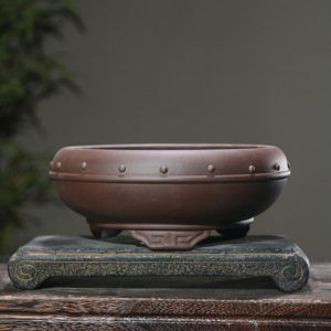 Maceta de Bonsái de Arcilla Morada, Redonda, en Forma de Tambor, Hecha a Mano, con Base Meander, Clásica para Escritorio - Product Image 3