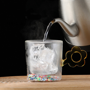 ミルクカップフラワーハンドル付き透明コーヒー二層ガラス - Product Image 3
