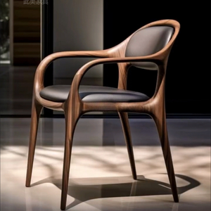 <span class=keywords><strong>Fauteuil</strong></span> nordique MinimalistWood Chaise arrière en cuir en bois de noyer massif minimaliste pour la maison - Product Image 5