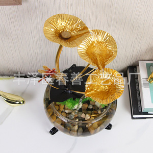 <b>Small</b> Desktop Water Feature Glass Fish Tank <b>Ornament</b> With Lights Modern Style Decor For Office Or Home Decoration - Product Image 4