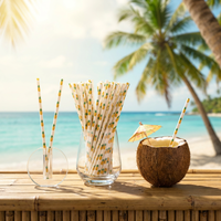 Pailles en papier imprimées avec des motifs de fruits d'ananas tropicaux d'Hawaï, biodégradables, en vrac, jetables, pour cocktails, boissons, fêtes