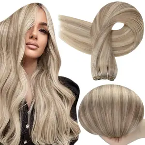 Double Drawn Newest Remy Human European Genius Weft Hair Extensions Bulk 13A Russian Hair Cuticle Aligned Virgin Hand Tied