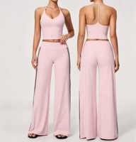 Ensemble de yoga pour femmes, col en V, dos ouvert, couleur unie, séchage rapide ; Ensemble de sport et de fitness 2 pièces