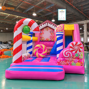 Casa <span class=keywords><strong>de</strong></span> Brinco Inflable Temática Dulce Ceyu con Arco <span class=keywords><strong>de</strong></span> Bastones <span class=keywords><strong>de</strong></span> Caramelo, Accesorio <span class=keywords><strong>de</strong></span> Piruleta en Espiral y Tobogán Azul para Alquiler <span class=keywords><strong>de</strong></span> Fiestas - Product Image 1