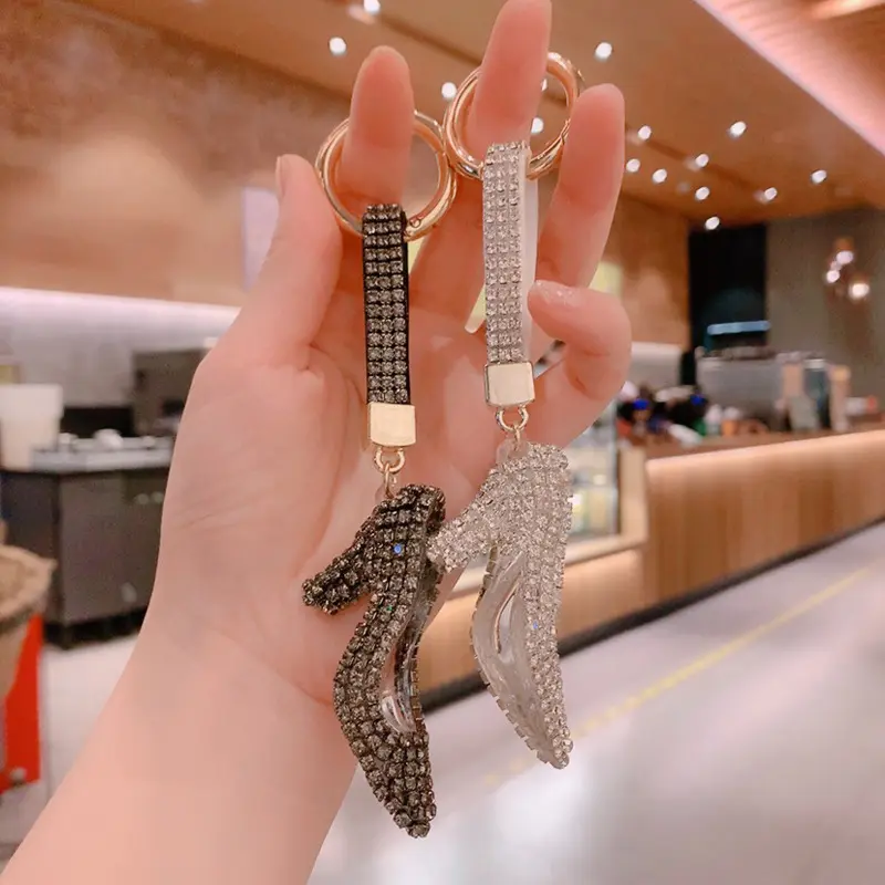 Fashion Designer Crystal Key Rings Bling Full Zircon High-heel Car Bag keychains Accessories Jewelry Women