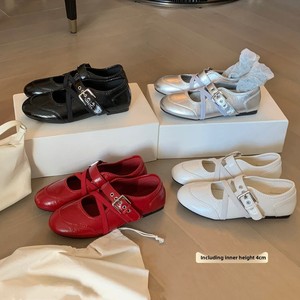 Nouvelles baskets décontractées style ballerine Mary Jane à enfiler, rehaussantes de 4 cm, avec bride croisée à l'orteil, à bout peu profond, effet rajeunissant - Product Image 1