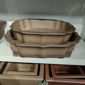 Maceta de bonsái de arena púrpura Yixing con forma de hoja de alta calidad hecha a mano, estilo antiguo gris con pies de nube - Product Image 5