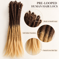 Extensions de dreadlocks pré-bouclées 100% cheveux humains, faites à la main, style caucasien, ombré brun à blond avec pointes lâches, vendues à l'unité