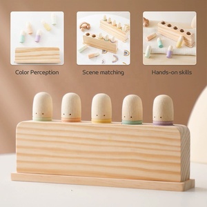 En bois pressant <span class=keywords><strong>Pop</strong></span> up Peg marionnettes poupées jouet enfant en bas âge couleur Perception musculation bois rebondissant jouet pour l'apprentissage préscolaire - Product Image 6