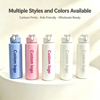 Bouteille d'eau personnalisée avec logo, 800 ml, réutilisable, sans BPA, en plastique, avec paille, bouteilles d'eau pour enfants, dessins animés, pour l'école et le sport