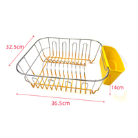 Égouttoir à vaisselle en métal électroplaqué pour comptoir de cuisine avec porte-ustensiles jaune et plateau de drainage