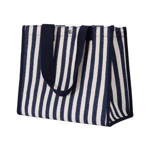 Sac à main de plage décontracté, sac à bandoulière réutilisable pour le shopping avec fermeture à bouton-pression, sac fourre-tout en toile texturée à rayures - Product Image 6
