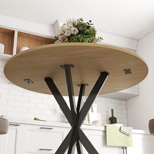 Table à manger ronde en bois de bouleau SENYU avec base trépied noire, design minimaliste moderne, meuble de maison stable - Product Image 3