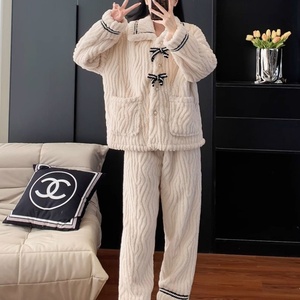 2024 caldo autunno inverno <span class=keywords><strong>donna</strong></span> <span class=keywords><strong>pigiama</strong></span> Set flanella moda dolce fiocco molto spesso caldo con tasca Homewear di lusso pigiami - Product Image 5
