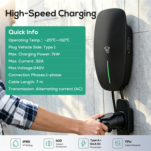 Borne de recharge murale pour véhicule électrique OVROD Type1, 32A monophasé, câble de 7 m, IP65, WiFi, Bluetooth, station de recharge domestique AC - Product Image 2