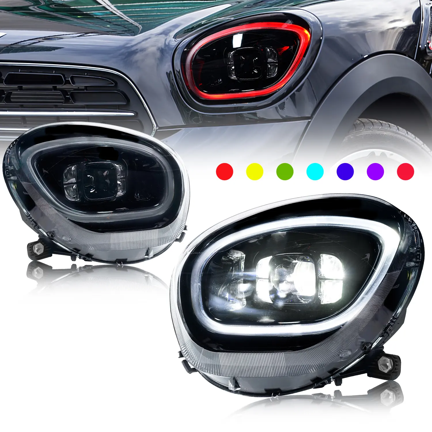 New RGB Led Headlight For Mini R60 Cooper 2011-2016 Led Light With Daily Light high beam lower beam Head Lamp