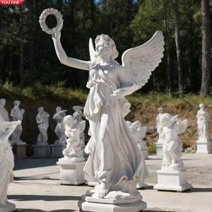 YOUFINE Statue d'ange blanche sculptée à la main, sculpture en marbre, décoration de jardin extérieure - Product Image 2