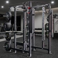 Rack Commercial Smith Machine avec Pile de Poids, Système Crossover par Câble, Barre de Traction et Station de Dips pour Entraînement de Force en Salle de Sport