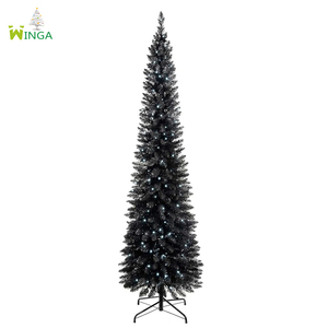 Árbol de Navidad Artificial Negro Ultrafino de 1.8m Preiluminado con Luces para Decoración del Hogar <span class=keywords><strong>y</strong></span> Festividades - Product Image 1