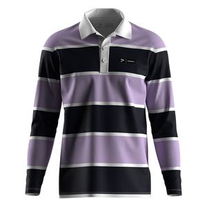 Polo de rugby rayé à manches longues respirant, coupe confortable, style classique, parfait pour l'entraînement et les tenues décontractées - Product Image 1