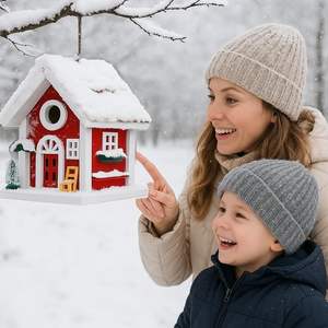 Cage à oiseaux en bois Mangeoire à oiseaux en bois de cèdre massif de style manoir rouge avec quincaillerie en acier inoxydable Pièce maîtresse BGarden - Product Image 5