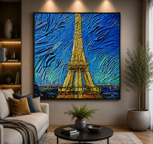 Impresión Artística en Lienzo de la Torre Eiffel en Cielos Azules, Moderna, con Marco Negro Rectangular, Decoración para el Hogar, Estilo Glam, Hecha a Mano - Product Image 2
