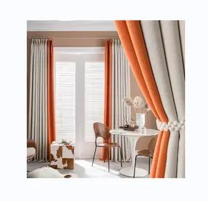 Nuevo diseño de lujo 100% poliéster blanco color liso patchwork cortinas negro ventana cortina tela cortinas opacas