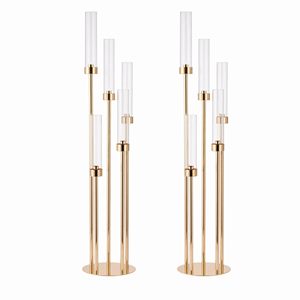 Centre de table moderne en tube acrylique de bonne qualité pour fêtes et mariages, candélabre en métal doré - Product Image 1