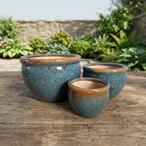 Grand pot à fleurs en céramique émaillée moderne et rustique pour plantes d'intérieur, poterie pour bonsaï - Product Image 2