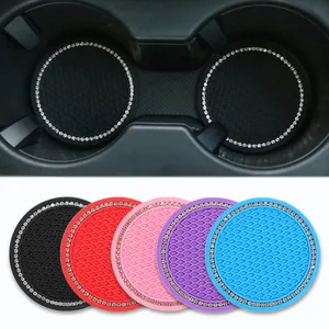 Posavasos de PVC con tachuelas de diamante de goma suave de rejilla redonda de primera calidad y duradera para Interior de coche
