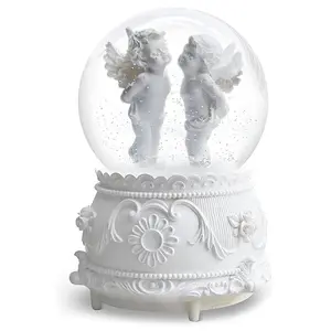 Musical globos de nieve ornamento Angel Cupido cajas de música con luz Led bola de cristal para niños niñas