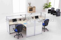 4 Person L-Shaped Office Workstation Desk with Half-Glass Partition for Open Plan Office Wholesale