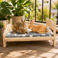 Grand lit pour lapin en bois naturel avec coussin amovible et cadre pliable - Durable, facile à nettoyer, non irritant pour les lapins, les cochons d'Inde et les chatons